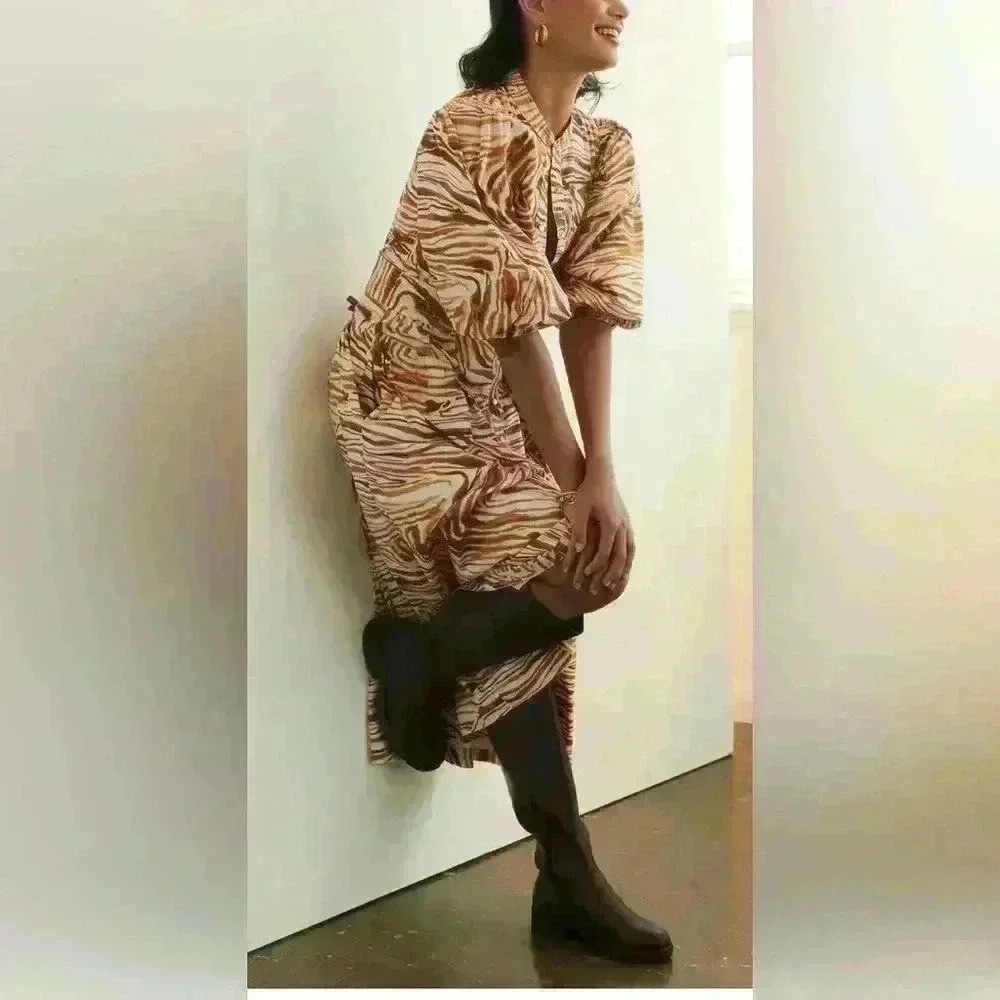 Anthropologie $298 Love The Label Yellow Swirl Bohemian Midi Dress Safari Zebra‎ - Picture 8 of 8